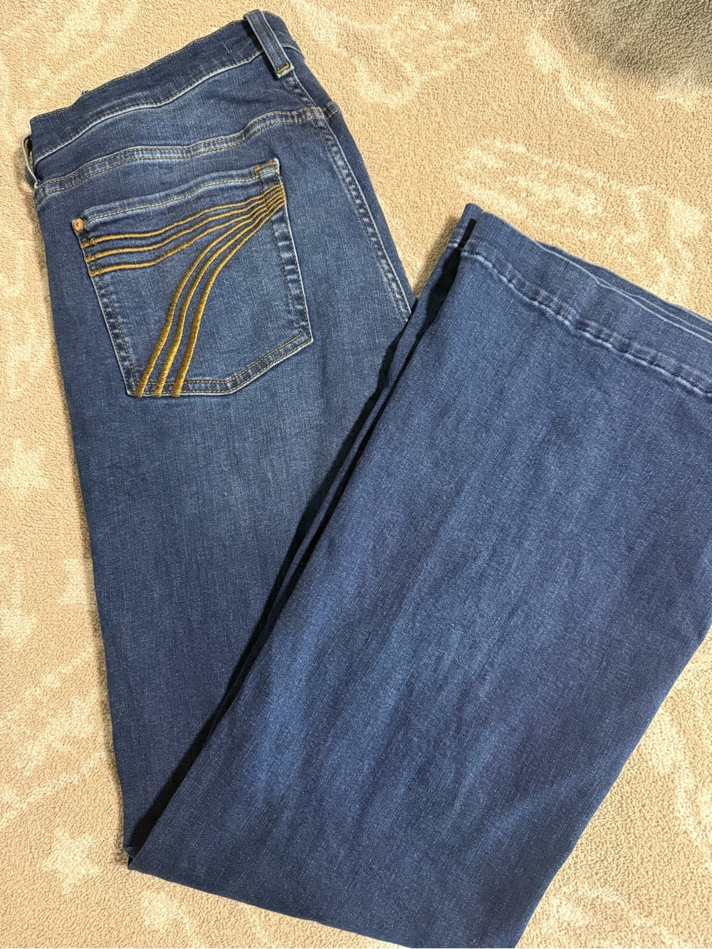7 For All Mankind Dark Blue Trouser Jeans with Gold 7 Stitching